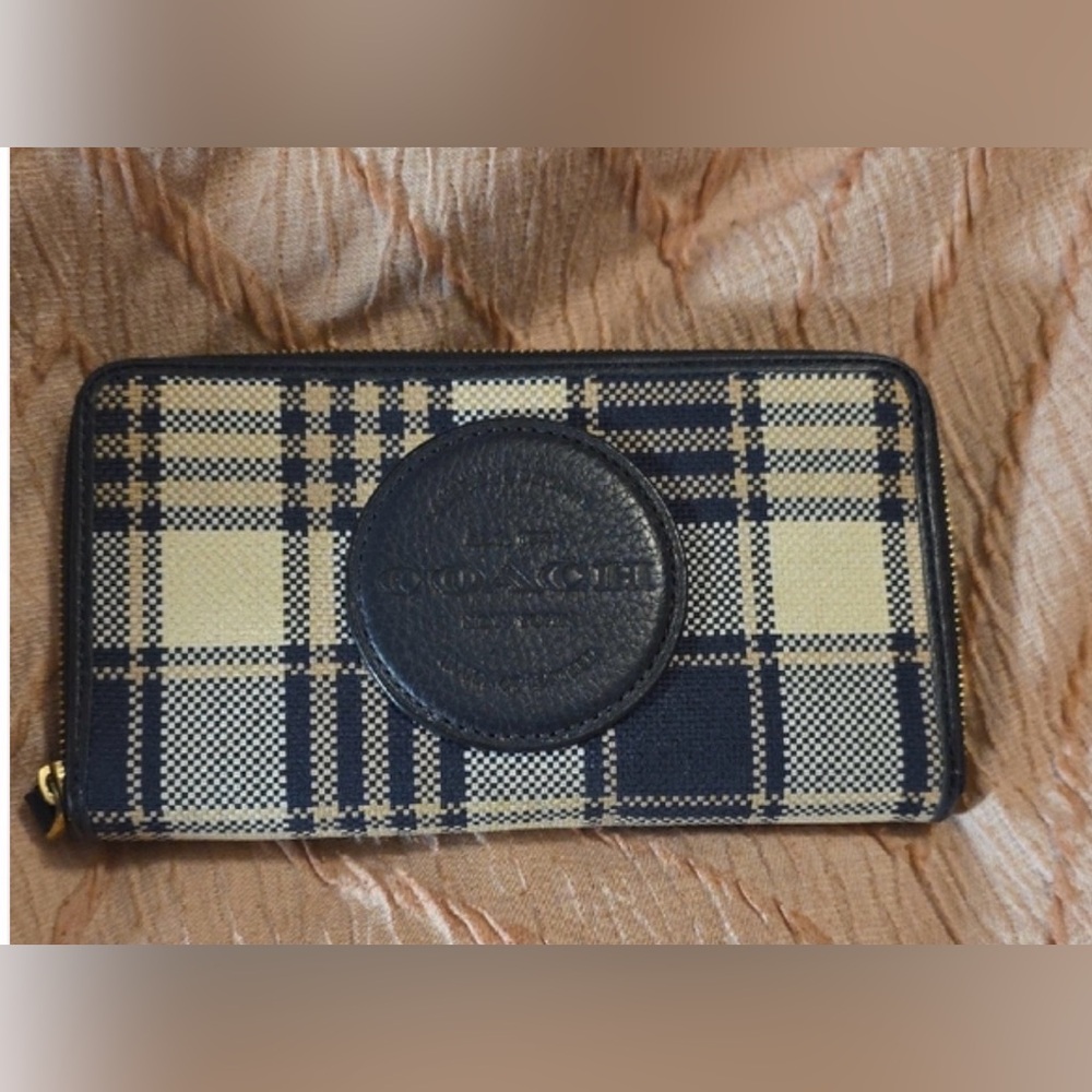 Coach Checkered Wallet in Navy and Cream